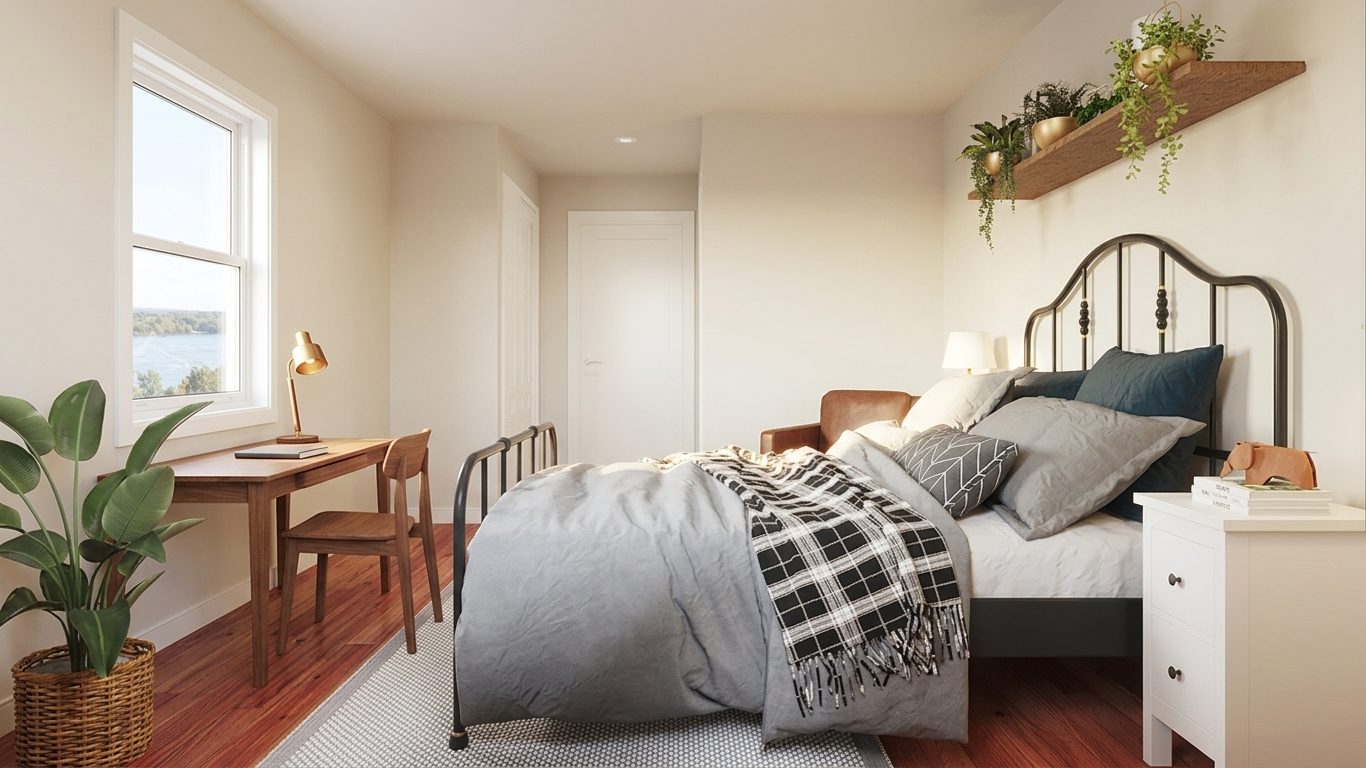 Chambre d'un studio meublé Fleuve Cité